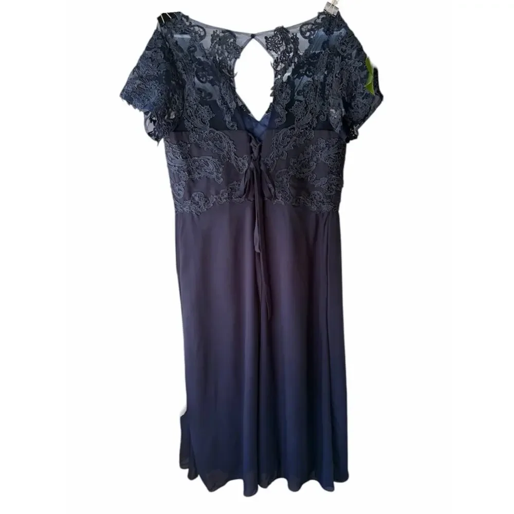Mother-of-the-Bride Navy Lace Bodice Chiffon High-Low Formal Dress - Size 18W - Picture 6 of 7